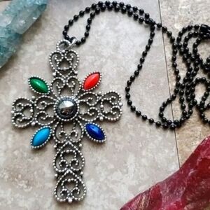 Avon Vintage 1970s Filigree Cross Pendant On Ball Chain Necklace - Silver Tone